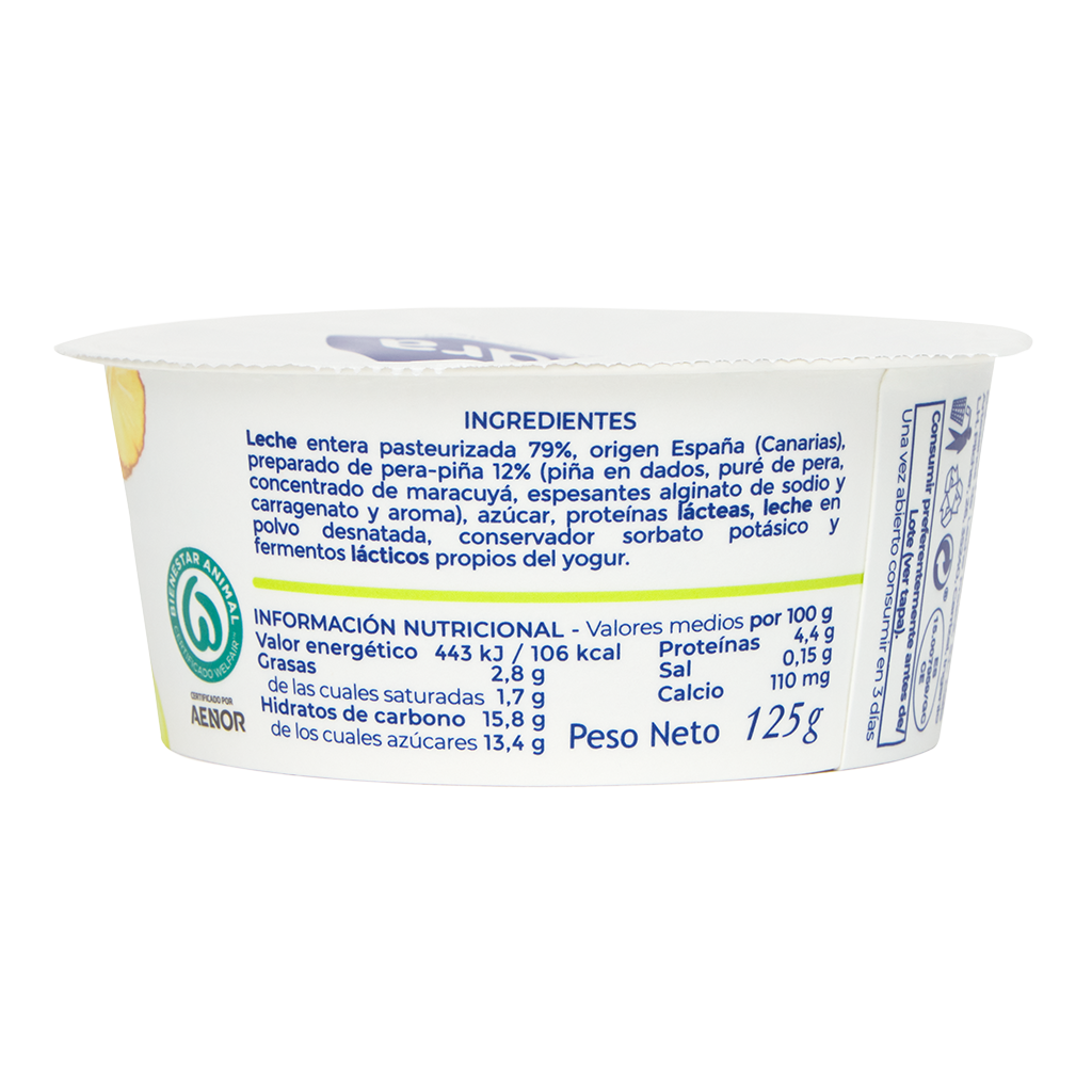 Pack Yogur de Pera y Piña 125g (4 unidades)